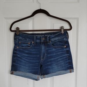 AE dark wash midi shorts
